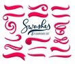 Set of hand drawn red swashes and flourishes isolated on white background. Vector illustration