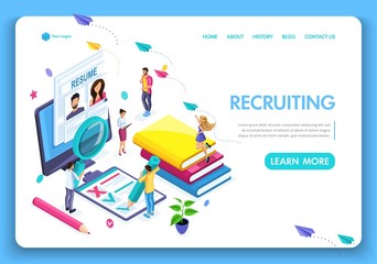 Poster - template website isometric landing page concept application form for employment. people select a res
