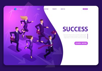 Poster - landing page isometric business success concept. entrepreneur business man leader. businessman and h