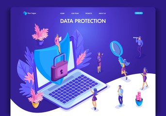 Poster - website template design. isometric concept data protection. web design landing page. easy to edit an