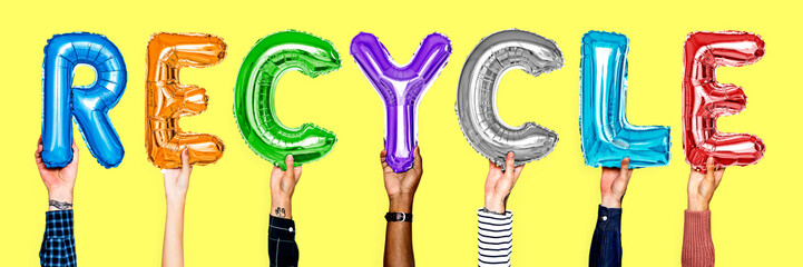 Sticker - Hands showing recycle balloons word