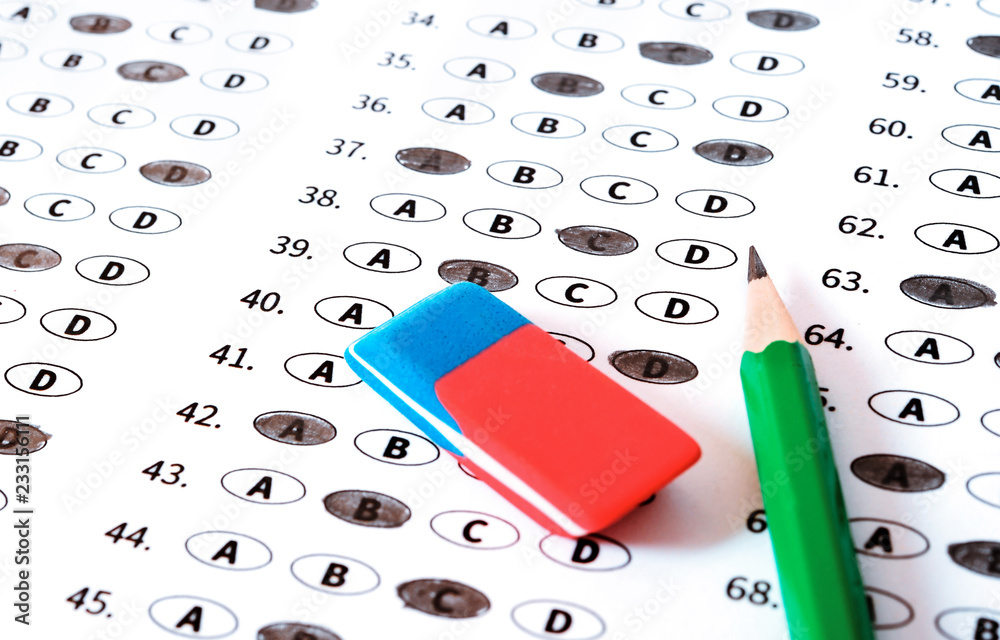 Test answer sheet with pencil. Examination test. Education concept ...