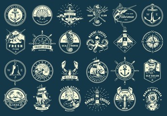 Wall Mural - vintage monochrome maritime emblems set