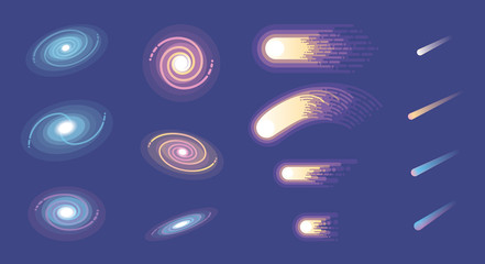 Wall Mural - set of colorful futuristic galaxies comets and asteroids