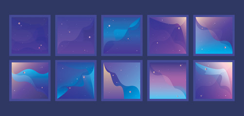 Wall Mural - Large set of vibrant Universe backgrounds with small planets and stars