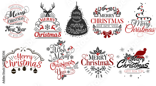 Cuadros en Lienzo Merry Christmas and Happy New Year logo set