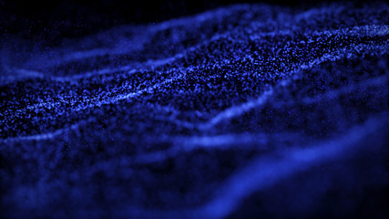 Poster - Wave Glow. Wave of particles. Wave 3d. 3d rendering. Futuristic dots background with a dynamic wave. Abstract Big Data Visualization.