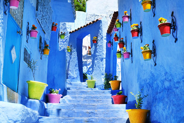 traditional moroccan architectural details in chefchaouen, morocco, africa