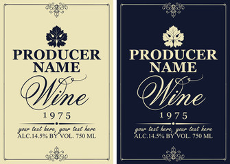 Wall Mural - set of two vector wine labels with vine leaves and calligraphic inscriptions in retro style