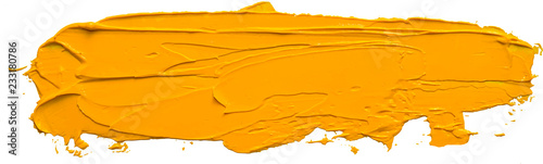 Fotomural Textured yellow oil paint long brush stroke, convex with shadows, isolated on transparent background