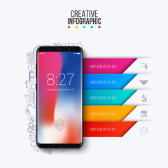 Aufkleber - Vector smartphone infographic. Presentation template with 5 options, parts, steps or processes.