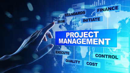 Project management diagram on virtual screen. Business, Finance and technology concept.