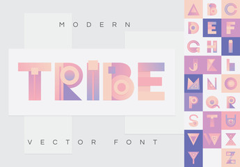 Sticker - colorful native styled vector font in material design style with modern look, colored in pink, purpl
