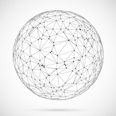 Big data icon. Artificial intelligence. Global network concept. Abstract geometric spherical shape with triangular shapes.Wireframe dotted sphere.