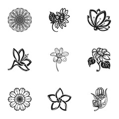 Poster - Flower icon set. Simple set of 9 flower vector icons for web design isolated on white background