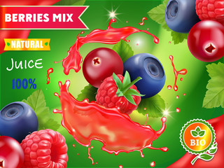 Mixed berries juice advertising package 3d design