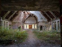 Abandoned Church In Old British Military Barracks In Werl, Germany, Falling Apart And Vandalized