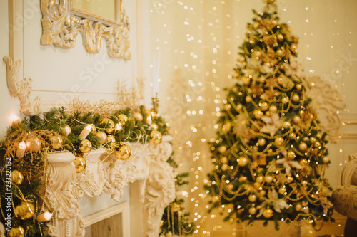 Christmas Room Interior Design Xmas Wall Decorated By Lights