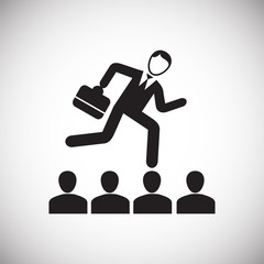 Poster - Businessman runs on contestants heads on white background icon