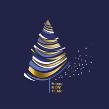 Wave Shape Gold And Blue Christmas Tree.