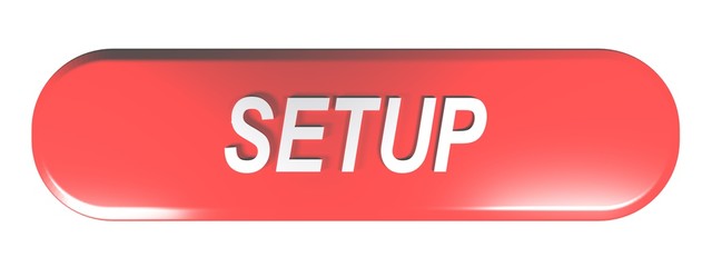 Poster - A red rounded rectangle push button with the write SETUP - 3D rendering illustration