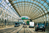 Fototapeta Miasto - Car traffic on tunnel bridge in Warsaw in Poland