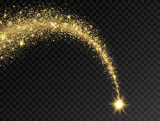 Wall Mural - magic shining gold star with dust tail. star dust trail with glitter sparkling particles on transpar