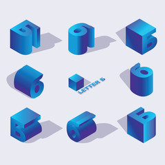 Fototapete - Isometric alphabet font russian letter B. 3d effect letters, various foreshortening with flat shadows. Stock vector typeface for any typography design. Blue 3d letters.