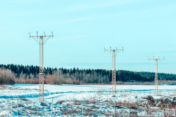 Wall Mural - Electric transmission lines Finland in winter