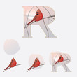 © Diana Hlevnjak - Illustrated capital letter R in winter theme with red cardinal bird standing on a branch