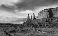 Black And White Of The Old West - Three Sisters Monument Valley In Arizona 