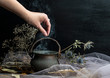 Magic pot with herbs and witchcraft