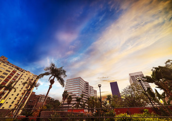 Wall Mural - Colorful sky over Pershing square in downtown Los Angeles