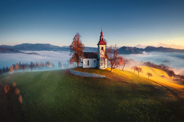 Wall Mural - aerial view of saint tomas church, slovenia.