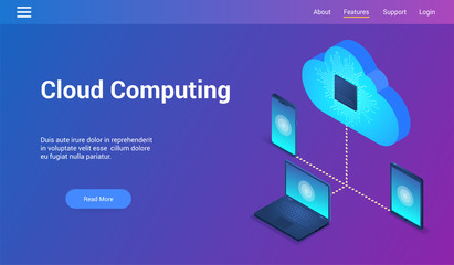 Poster - Isometric design concept on cloud computing theme. Vector illustration mock-up for website and mobile website. Landing page template.