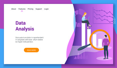 Fototapete - Flat design concept on data analysis theme. Vector illustration mock-up for website and mobile website. Landing page template.