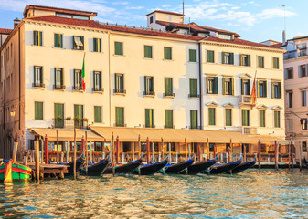 Venice hotel with gondola pier near Pizza San Marco, view from t