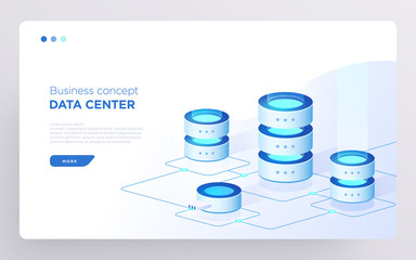 Wall Mural - Slide, hero page or digital technology banner. Data center business concept. Isometric illustration