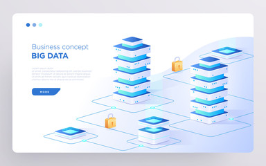 Poster - slide, hero page or digital technology banner. big data business concept. isometric illustration