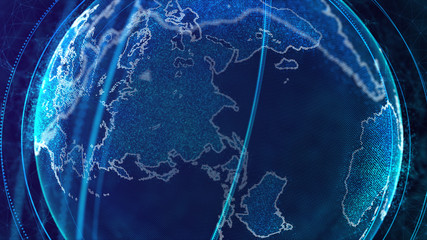 Fototapete - Global network connection. World map point. Representing the global. Network connection. 3D rendering.