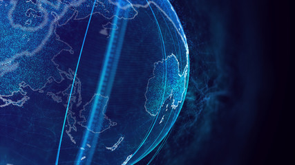 Fototapete - Global network connection. World map point. Representing the global. Network connection. 3D rendering.
