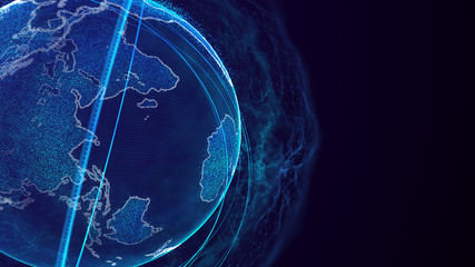 Fototapete - Global network connection. World map point. Representing the global. Network connection. 3D rendering.