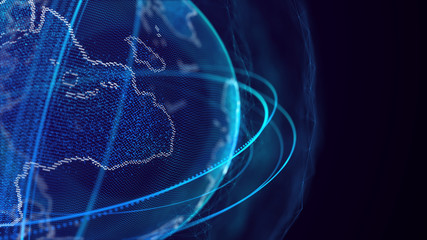 Fototapete - Global network connection. World map point. Representing the global. Network connection. 3D rendering.