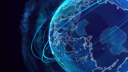 Poster - Global network connection. World map point. Representing the global. Network connection. 3D rendering.