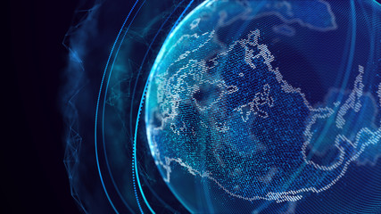 Fototapete - Global network connection. World map point. Representing the global. Network connection. 3D rendering.