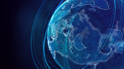 Fototapete - Global network connection. World map point. Representing the global. Network connection. 3D rendering.