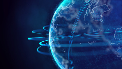 Fototapete - Global network connection. World map point. Representing the global. Network connection. 3D rendering.