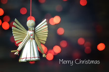 Merry Christmas Card. Handmade Christmas Straw Ornament. Christmas Angel