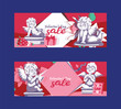 Valentines day angel statue sale offer banner template vector illustration. Clearance background flyer, poster.