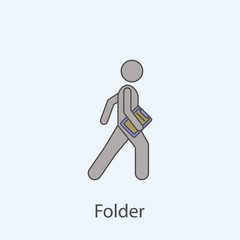 Poster - man with paper folder 2 colored line icon. Simple colored element illustration. Outline symbol design from man with bag set
